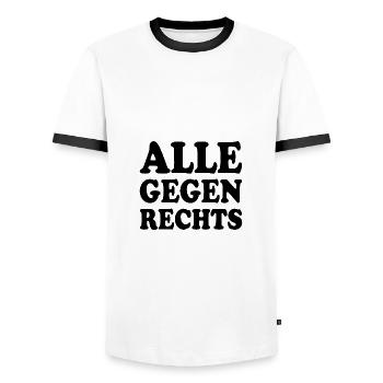 Alle gegen rechts - Männer Kontrast-T-Shirt - Weiß/Schwarz - Vorne - AI Model Female 172 light (172cm) & AI Model Male 178 dark (178cm)