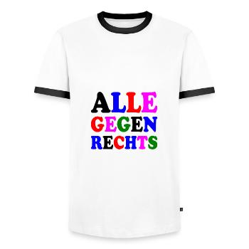 Alle gegen rechts - Männer Kontrast-T-Shirt - Weiß/Schwarz - Vorne - AI Model Female 172 light (172cm) & AI Model Male 178 dark (178cm)