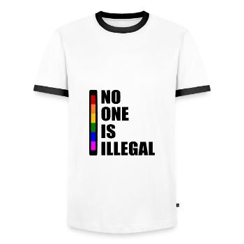 No one is illegal - T-shirt contrasté Homme - blanc/noir - Devant - AI Model Female 172 light (172cm) & AI Model Male 178 dark (178cm)