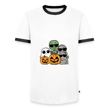 Fête d’Halloween Cool - T-shirt contrasté Homme - blanc/noir - Devant - AI Model Female 172 light (172cm) & AI Model Male 178 dark (178cm)