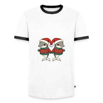 Dolphin Christmas Team - Men's Ringer Shirt - white/black - Front - AI Model Female 172 light (172cm) & AI Model Male 178 dark (178cm)