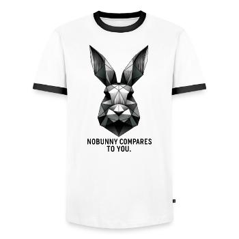 Géométrie du lapin « Nobunny se compare à vous » - T-shirt contrasté Homme - blanc/noir - Devant - AI Model Female 172 light (172cm) & AI Model Male 178 dark (178cm)