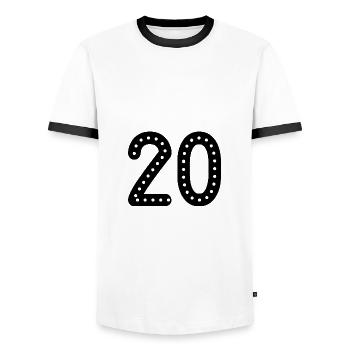 20 ANS. 20e ANNIVERSAIRE. ANNIVERSAIRE 20 ANS. 20 - T-shirt contrasté Homme - blanc/noir - Devant - AI Model Female 172 light (172cm) & AI Model Male 178 dark (178cm)