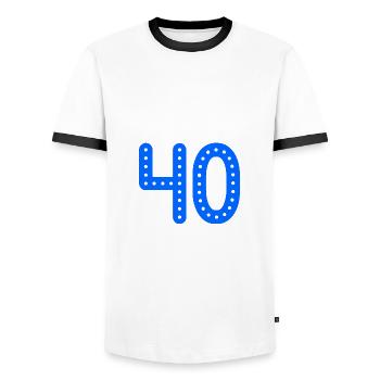 40 JAHRE. 40-jähriges JUBILÄUM. JUBILÄUM 40 JAHRE. 40 - Männer Kontrast-T-Shirt - Weiß/Schwarz - Vorne - AI Model Female 172 light (172cm) & AI Model Male 178 dark (178cm)