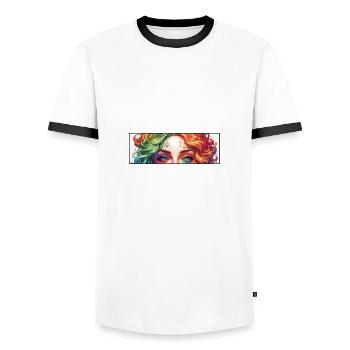 Woman / Pretty / Portrait / Colorful Hair / Model - Men's Ringer Shirt - white/black - Front - AI Model Female 172 light (172cm) & AI Model Male 178 dark (178cm)