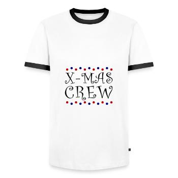 X Mas Crew Christmas Team - Men's Ringer Shirt - white/black - Front - AI Model Female 172 light (172cm) & AI Model Male 178 dark (178cm)