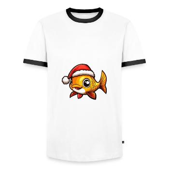 Poisson rouge Noël mignon - T-shirt contrasté Homme - blanc/noir - Devant - AI Model Female 172 light (172cm) & AI Model Male 178 dark (178cm)