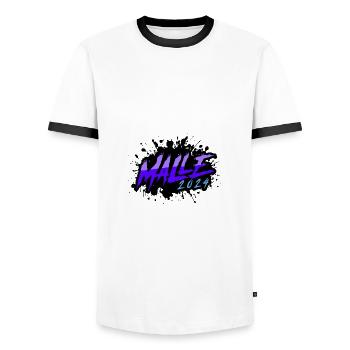 Malle 2024 Klecks - Männer Kontrast-T-Shirt - Weiß/Schwarz - Vorne - AI Model Female 172 light (172cm) & AI Model Male 178 dark (178cm)