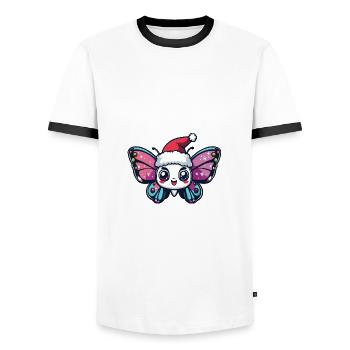 Papillon Noël Mignon - T-shirt contrasté Homme - blanc/noir - Devant - AI Model Female 172 light (172cm) & AI Model Male 178 dark (178cm)