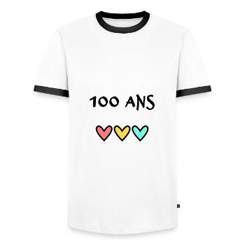 100 ANS. 100e ANNIVERSAIRE. ANNIVERSAIRE 100 ANS. - T-shirt contrasté Homme - blanc/noir - Devant - AI Model Female 172 light (172cm) & AI Model Male 178 dark (178cm)