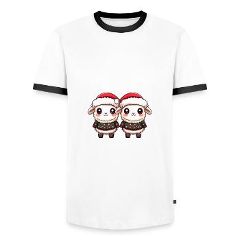 Équipe de Noël des moutons - T-shirt contrasté Homme - blanc/noir - Devant - AI Model Female 172 light (172cm) & AI Model Male 178 dark (178cm)