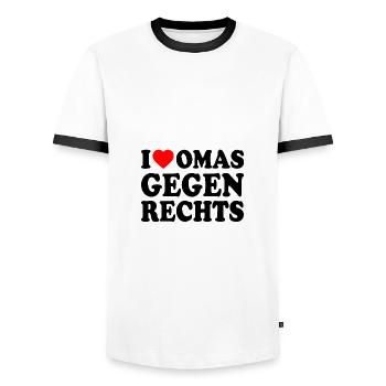 I love omas gegen rechts - Männer Kontrast-T-Shirt - Weiß/Schwarz - Vorne - AI Model Female 172 light (172cm) & AI Model Male 178 dark (178cm)