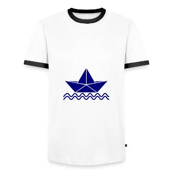 boat. sailing ship. holiday. ocean. sea. nature - Men's Ringer Shirt - white/black - Front - AI Model Female 172 light (172cm) & AI Model Male 178 dark (178cm)