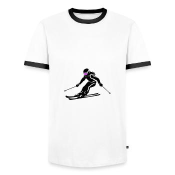 Ski Fahren Skiing Frau Symbol - Männer Kontrast-T-Shirt - Weiß/Schwarz - Vorne - AI Model Female 172 light (172cm) & AI Model Male 178 dark (178cm)