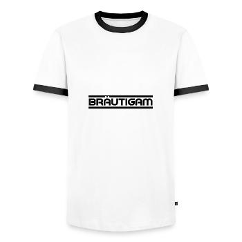 Groom / Bachelor Party / Party / Celebration - Men's Ringer Shirt - white/black - Front - AI Model Female 172 light (172cm) & AI Model Male 178 dark (178cm)
