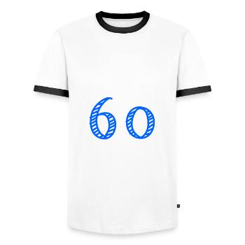 60 ANS. 60e ANNIVERSAIRE. ANNIVERSAIRE 60 ANS. 60 - T-shirt contrasté Homme - blanc/noir - Devant - AI Model Female 172 light (172cm) & AI Model Male 178 dark (178cm)
