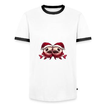 Équipe de Noël du poisson piranha - T-shirt contrasté Homme - blanc/noir - Devant - AI Model Female 172 light (172cm) & AI Model Male 178 dark (178cm)