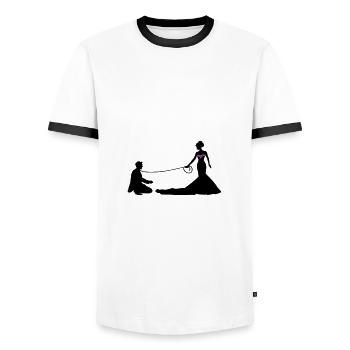 Hochzeit Brautpaar Leine - Männer Kontrast-T-Shirt - Weiß/Schwarz - Vorne - AI Model Female 172 light (172cm) & AI Model Male 178 dark (178cm)