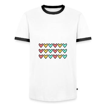HEART. HEARTS. VALENTINE'S DAY. LOVE. LOVE. HEART - Men's Ringer Shirt - white/black - Front - AI Model Female 172 light (172cm) & AI Model Male 178 dark (178cm)
