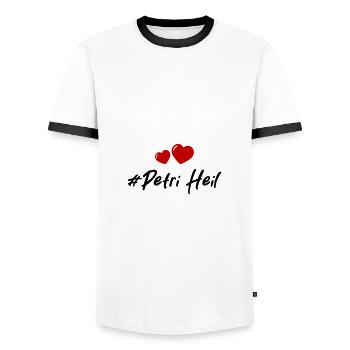 Petri Heil Pêche au cœur - T-shirt contrasté Homme - blanc/noir - Devant - AI Model Female 172 light (172cm) & AI Model Male 178 dark (178cm)