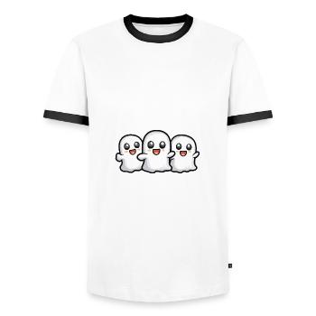 Ghosts Halloween Cartoon - Men's Ringer Shirt - white/black - Front - AI Model Female 172 light (172cm) & AI Model Male 178 dark (178cm)
