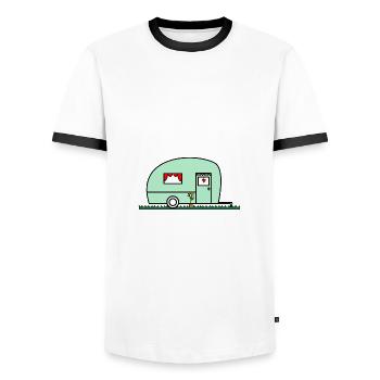 CARAVANE. CAMPING. RETRAITE. VACANCES. VOYAGE - T-shirt contrasté Homme - blanc/noir - Devant - AI Model Female 172 light (172cm) & AI Model Male 178 dark (178cm)