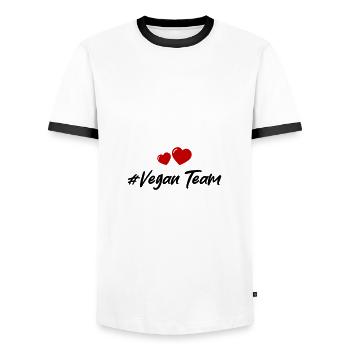 Cœur d’équipe végétalien - T-shirt contrasté Homme - blanc/noir - Devant - AI Model Female 172 light (172cm) & AI Model Male 178 dark (178cm)
