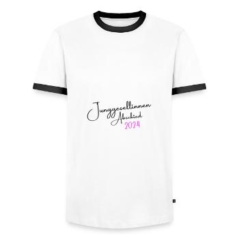 Enterrement de vie de jeune fille 2024 Enterrement de vie de jeune fille - T-shirt contrasté Homme - blanc/noir - Devant - AI Model Female 172 light (172cm) & AI Model Male 178 dark (178cm)