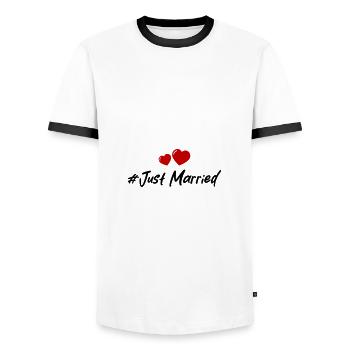 Just Married Hochzeit Herz - Männer Kontrast-T-Shirt - Weiß/Schwarz - Vorne - AI Model Female 172 light (172cm) & AI Model Male 178 dark (178cm)