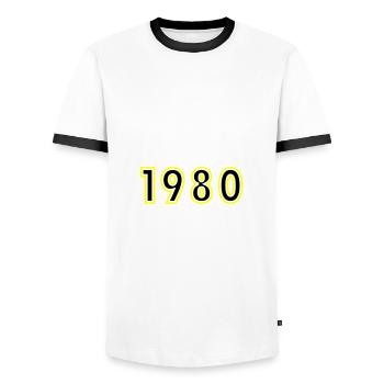 1980 Année Anniversaire - T-shirt contrasté Homme - blanc/noir - Devant - AI Model Female 172 light (172cm) & AI Model Male 178 dark (178cm)