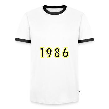 1986 Année Anniversaire - T-shirt contrasté Homme - blanc/noir - Devant - AI Model Female 172 light (172cm) & AI Model Male 178 dark (178cm)