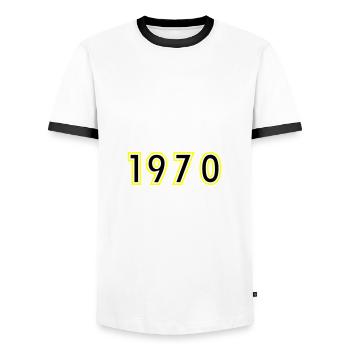 1970 Année Anniversaire - T-shirt contrasté Homme - blanc/noir - Devant - AI Model Female 172 light (172cm) & AI Model Male 178 dark (178cm)