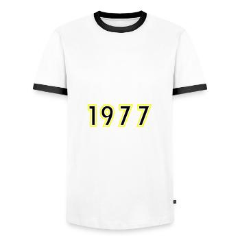 1977 Jahr Geburtstag - Männer Kontrast-T-Shirt - Weiß/Schwarz - Vorne - AI Model Female 172 light (172cm) & AI Model Male 178 dark (178cm)