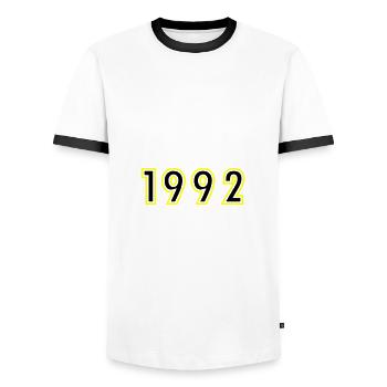 1992 Année Anniversaire - T-shirt contrasté Homme - blanc/noir - Devant - AI Model Female 172 light (172cm) & AI Model Male 178 dark (178cm)