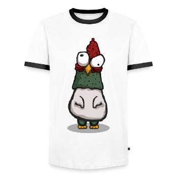 Crazy chicken with big eyes - Men's Ringer Shirt - white/black - Front - AI Model Female 172 light (172cm) & AI Model Male 178 dark (178cm)