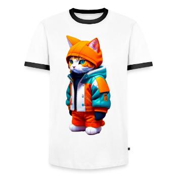 Space Cat - Männer Kontrast-T-Shirt - Weiß/Schwarz - Vorne - AI Model Female 172 light (172cm) & AI Model Male 178 dark (178cm)