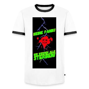 Wir werden alle sterben! - Männer Kontrast-T-Shirt - Weiß/Schwarz - Vorne - AI Model Female 172 light (172cm) & AI Model Male 178 dark (178cm)