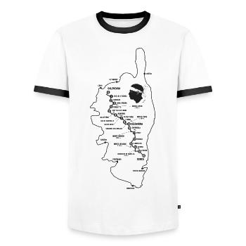 GR20 GR 20 Carte étapes randonnée Corse - T-shirt contrasté Homme - blanc/noir - Devant - AI Model Female 172 light (172cm) & AI Model Male 178 dark (178cm)