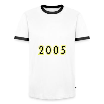 2005 Year Anniversary - Men's Ringer Shirt - white/black - Front - AI Model Female 172 light (172cm) & AI Model Male 178 dark (178cm)