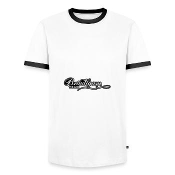 Groom Team Wedding Bachelor Party - Men's Ringer Shirt - white/black - Front - AI Model Female 172 light (172cm) & AI Model Male 178 dark (178cm)