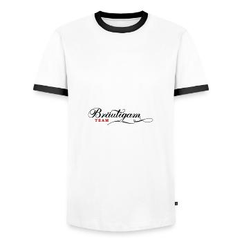 Groom Team Wedding Bachelor Party - Men's Ringer Shirt - white/black - Front - AI Model Female 172 light (172cm) & AI Model Male 178 dark (178cm)