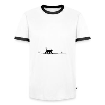 Équilibre du cordon de chat - T-shirt contrasté Homme - blanc/noir - Devant - AI Model Female 172 light (172cm) & AI Model Male 178 dark (178cm)
