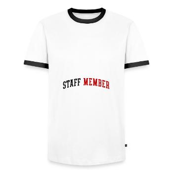 Staff Member - Men's Ringer Shirt - white/black - Front - AI Model Female 172 light (172cm) & AI Model Male 178 dark (178cm)