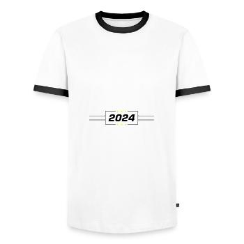 2024 year - Men's Ringer Shirt - white/black - Front - AI Model Female 172 light (172cm) & AI Model Male 178 dark (178cm)