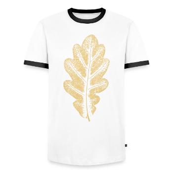 Oak Leaf - Khaki Leaf/ Oak / Tree - Men's Ringer Shirt - white/black - Front - AI Model Female 172 light (172cm) & AI Model Male 178 dark (178cm)