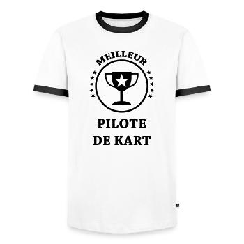 Go-Kart / Karting / Kart / Fahrer - Männer Kontrast-T-Shirt - Weiß/Schwarz - Vorne - AI Model Female 172 light (172cm) & AI Model Male 178 dark (178cm)
