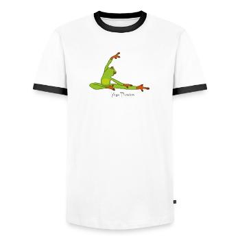 Frosch-Yoga Leidenschaft - Männer Kontrast-T-Shirt - Weiß/Schwarz - Vorne - AI Model Female 172 light (172cm) & AI Model Male 178 dark (178cm)