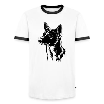 Basenji Head - Men's Ringer Shirt - white/black - Front - AI Model Female 172 light (172cm) & AI Model Male 178 dark (178cm)