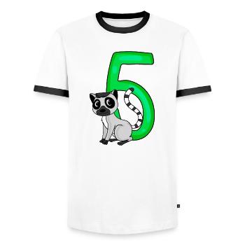 5 Birthday 5 years old with animal motif - five - Men's Ringer Shirt - white/black - Front - AI Model Female 172 light (172cm) & AI Model Male 178 dark (178cm)