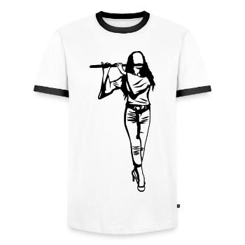 Flötenmädchen Skizze - Männer Kontrast-T-Shirt - Weiß/Schwarz - Vorne - AI Model Female 172 light (172cm) & AI Model Male 178 dark (178cm)